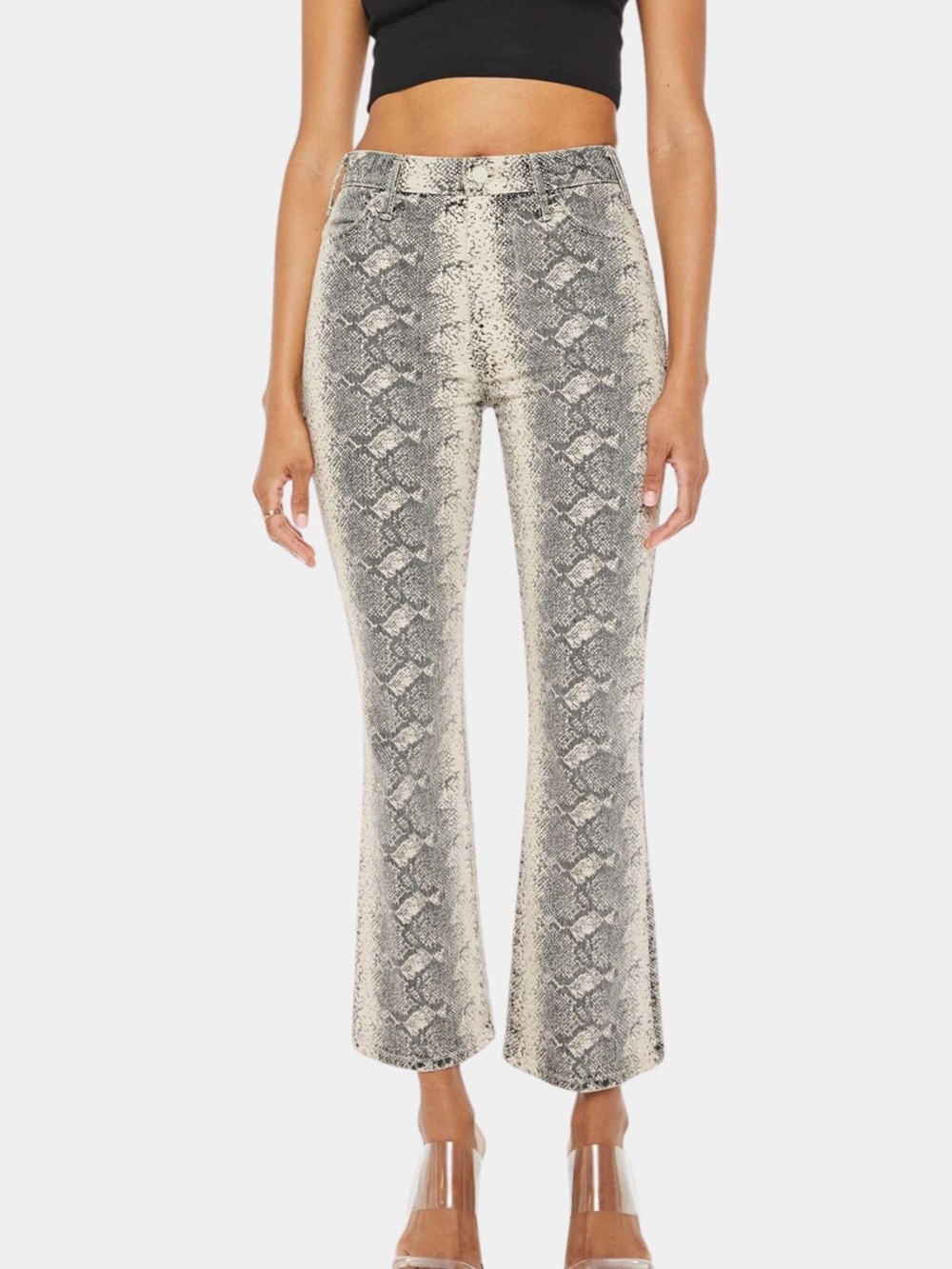 NWT MOTHER The Hustler Flood Flare Jean size 24 in Boa Babe Wash Snake Print